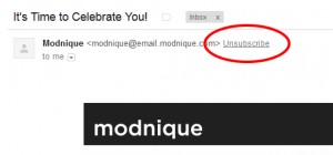 A sample of Google's Unsubscribe link, placed at the top of the recipient's email.